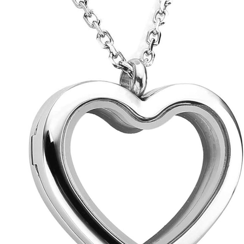 Teardrop/Heart Floating Charm Memory Locket Necklace - 316 Surgical Stainless St